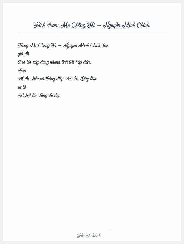 Trích đoạn Mẹ Chồng Tôi - Nguyễn Minh Chính