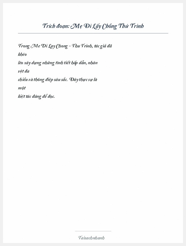 Trích đoạn Mẹ Đi Lấy Chồng Thứ Trinh