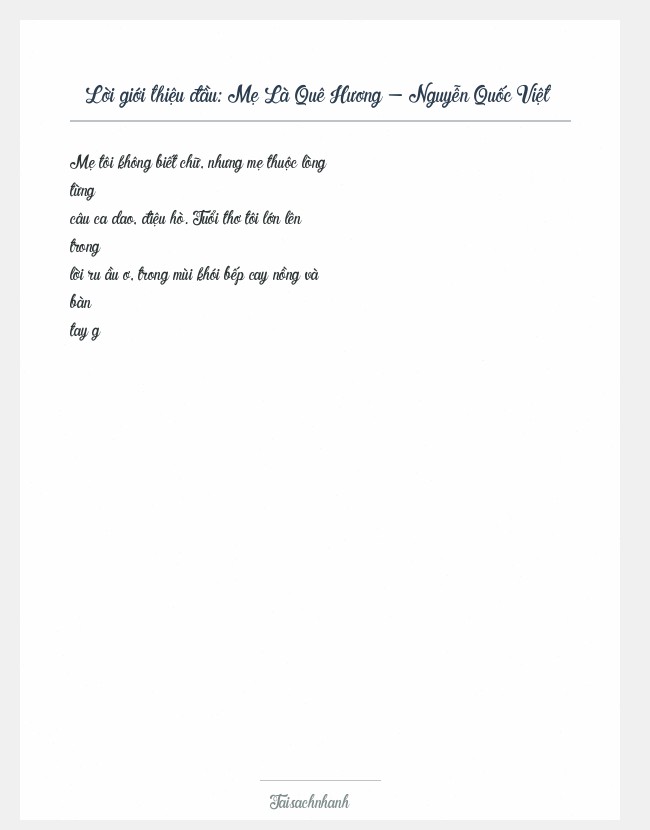 Trích đoạn Mẹ Là Quê Hương - Nguyễn Quốc Việt