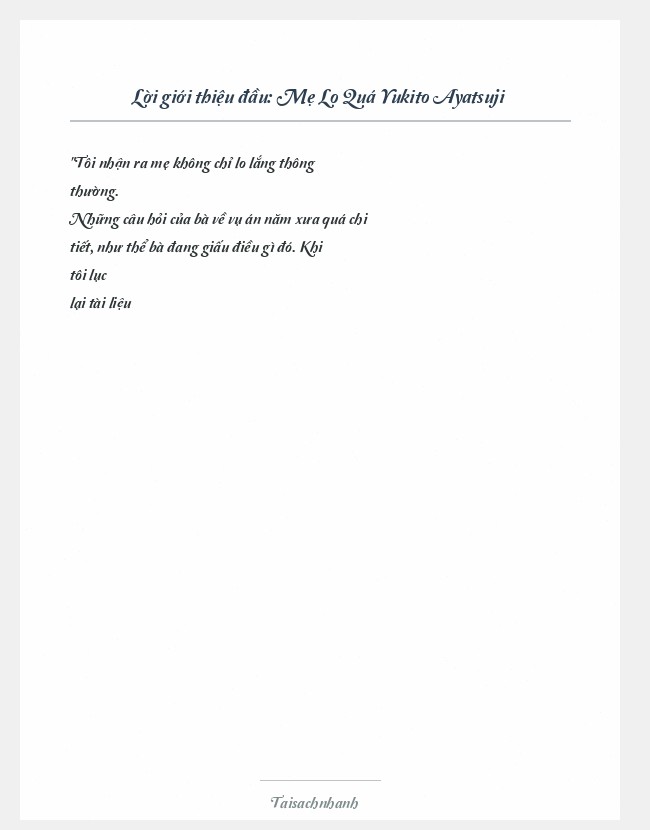 Trích đoạn Mẹ Lo Quá Yukito Ayatsuji