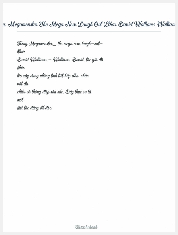 Trích đoạn Megamonster The Mega New Laugh Out Lthor David Walliams Walliams, David