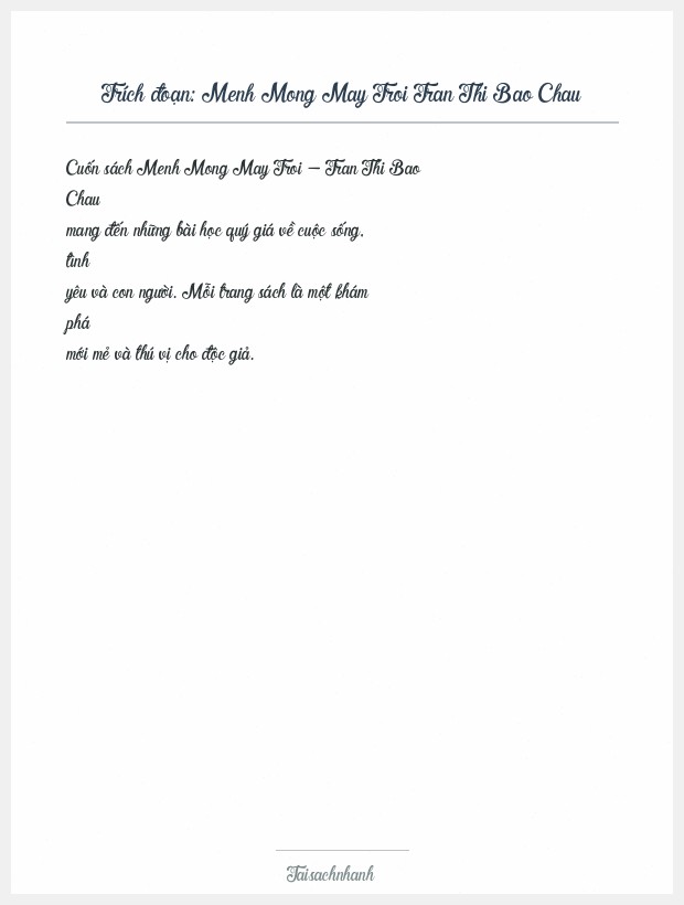 Trích đoạn Menh Mong May Troi Tran Thi Bao Chau