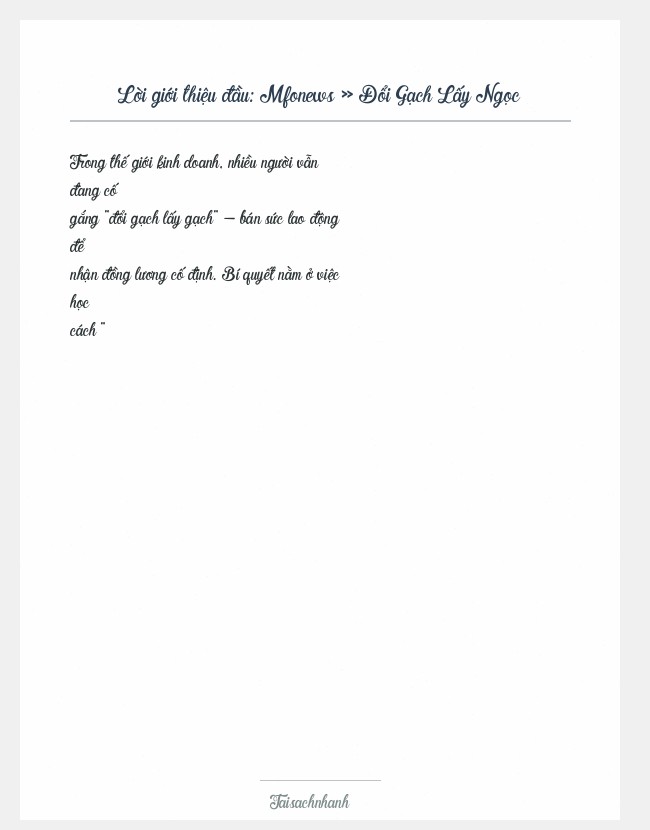 Trích đoạn Mfonews » Đổi Gạch Lấy Ngọc