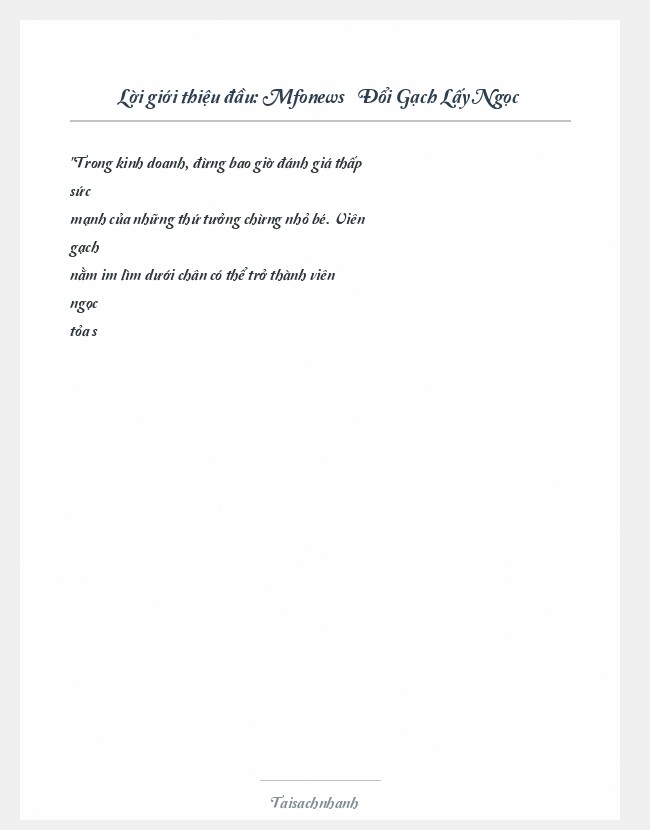 Trích đoạn Mfonews » Đổi Gạch Lấy Ngọc