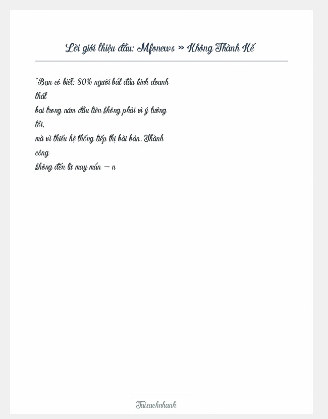 Trích đoạn Mfonews » Không Thành Kế