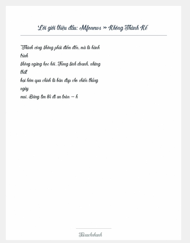 Trích đoạn Mfonews » Không Thành Kế