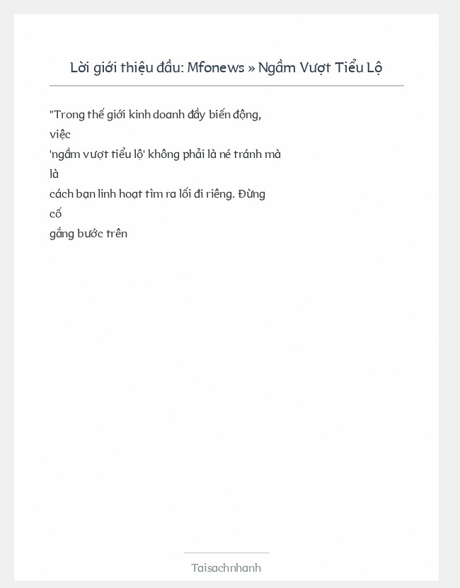 Trích đoạn Mfonews » Ngầm Vượt Tiểu Lộ