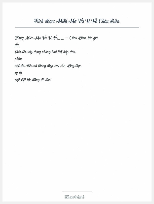 Trích đoạn Miền Mơ Và U Và Châu Điện