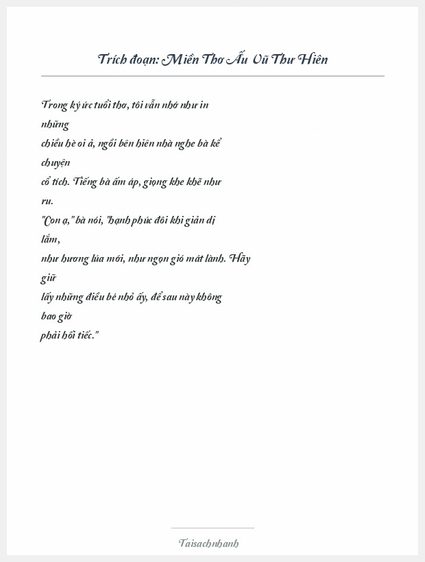 Trích đoạn Miền Thơ Ấu Vũ Thư Hiên