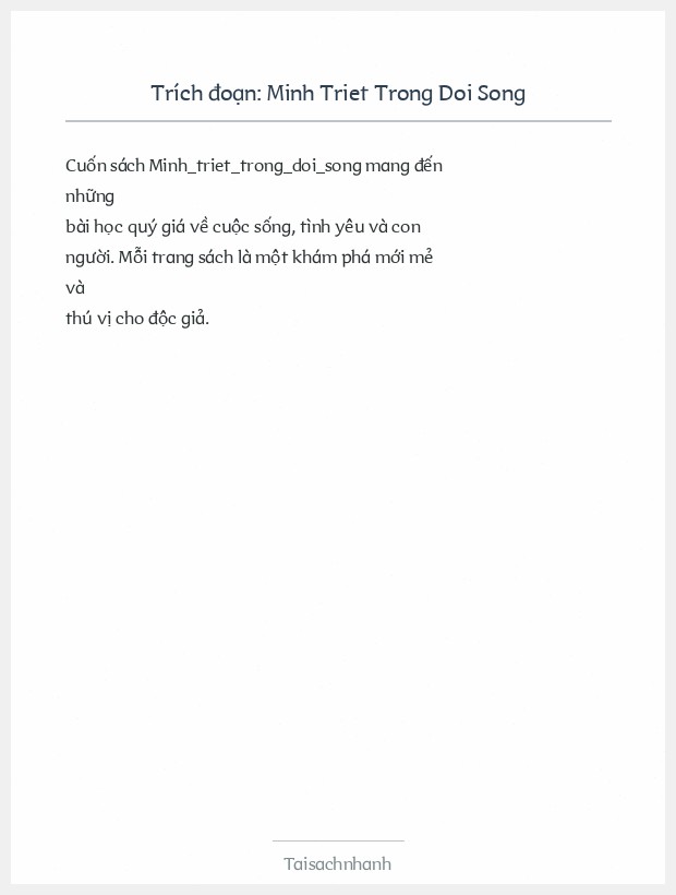 Trích đoạn Minh Triet Trong Doi Song