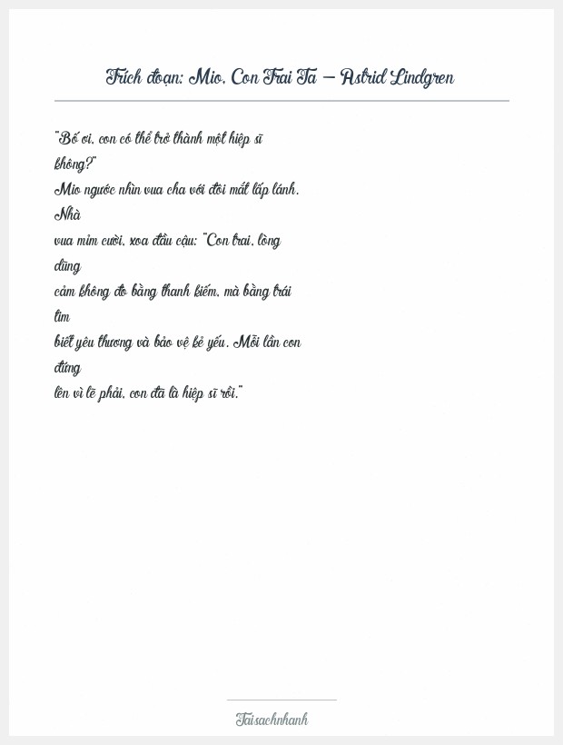 Trích đoạn Mio, Con Trai Ta - Astrid Lindgren