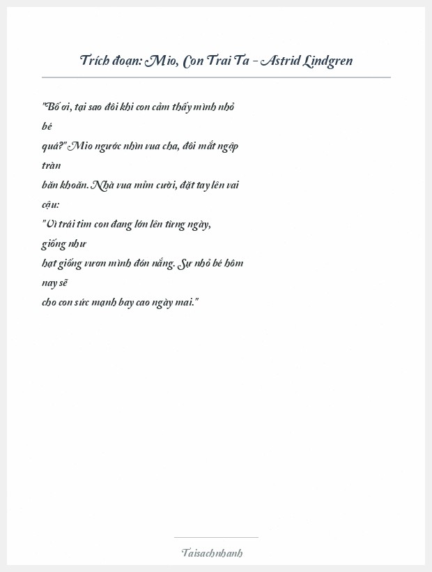 Trích đoạn Mio, Con Trai Ta - Astrid Lindgren