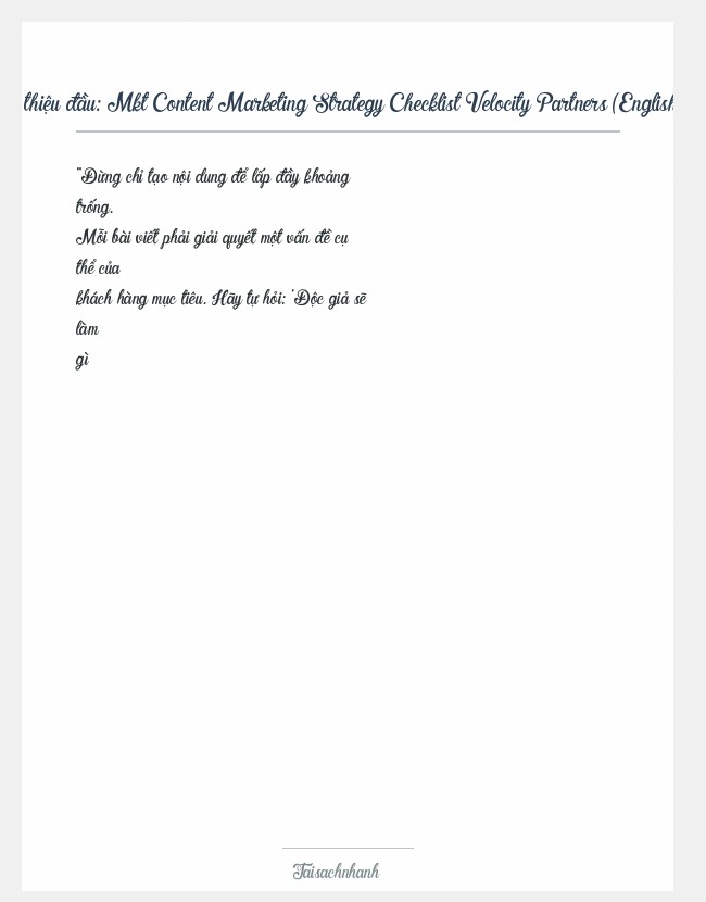 Trích đoạn Mkt Content Marketing Strategy Checklist Velocity Partners (English Ebook)