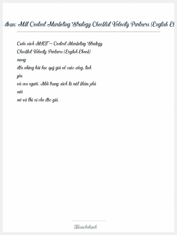 Trích đoạn Mkt Content Marketing Strategy Checklist Velocity Partners (English Ebook)