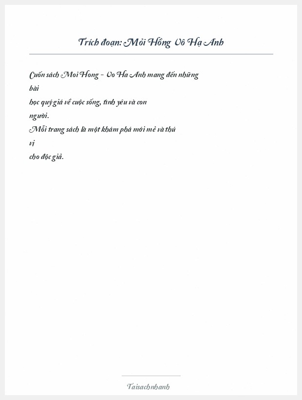 Trích đoạn Mỏi Hồng Vô Hạ Anh