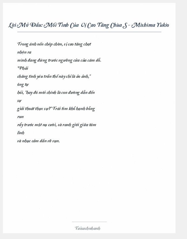 Trích đoạn Mối Tình Của Vị Cao Tăng Chùa S - Mishima Yukio