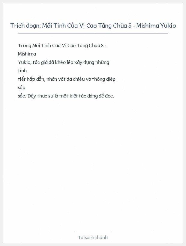 Trích đoạn Mối Tình Của Vị Cao Tăng Chùa S - Mishima Yukio