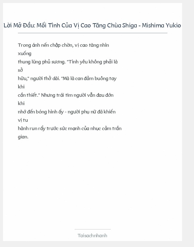 Trích đoạn Mối Tình Của Vị Cao Tăng Chùa Shiga - Mishima Yukio