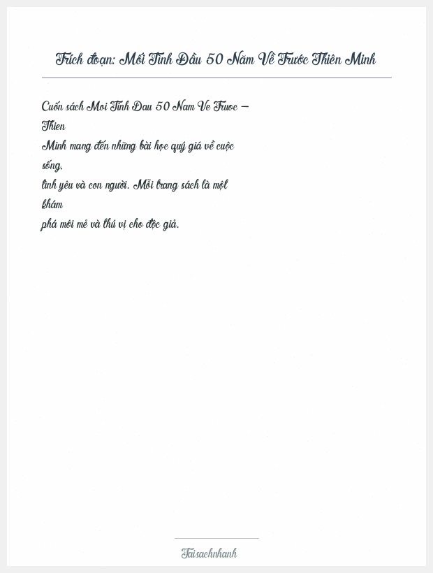 Trích đoạn Mối Tình Đầu 50 Năm Về Trước Thiên Minh