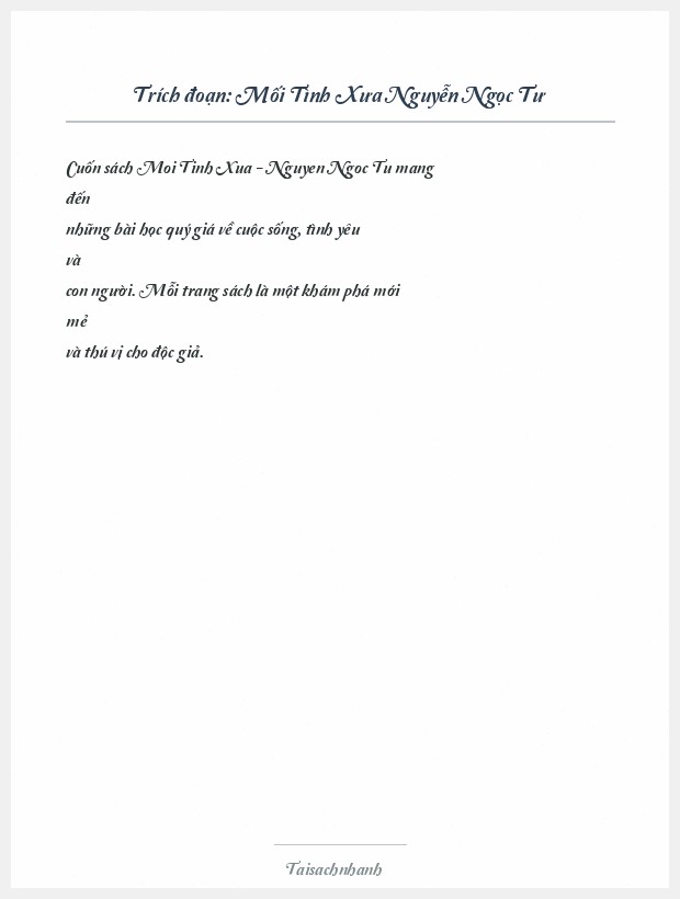 Trích đoạn Mối Tình Xưa Nguyễn Ngọc Tư