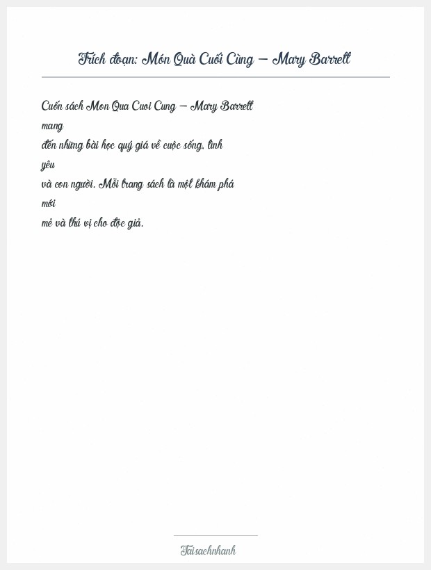 Trích đoạn Món Quà Cuối Cùng - Mary Barrett