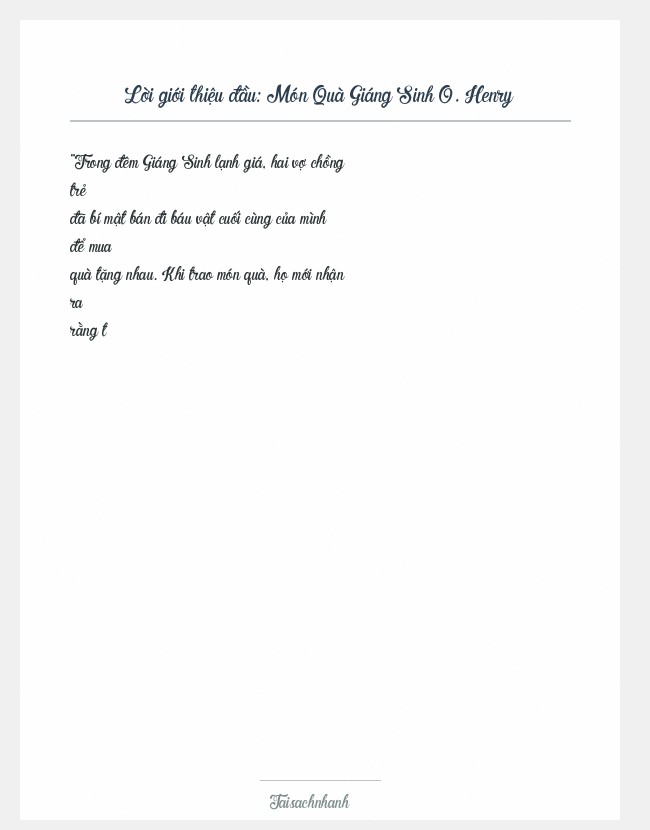 Trích đoạn Món Quà Giáng Sinh O. Henry