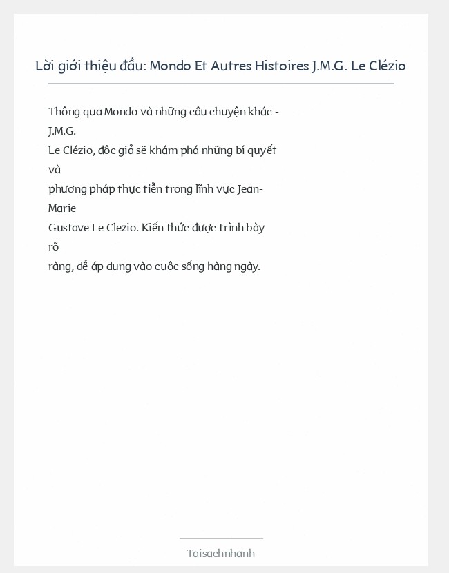 Trích đoạn Mondo Et Autres Histoires J.M.G. Le Clézio