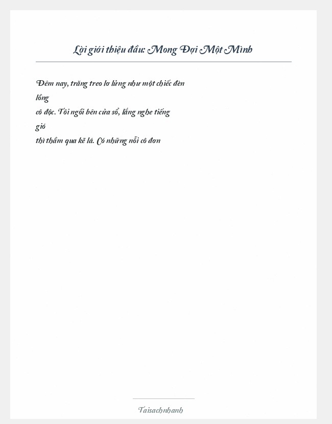 Trích đoạn Mong Đợi Một Mình