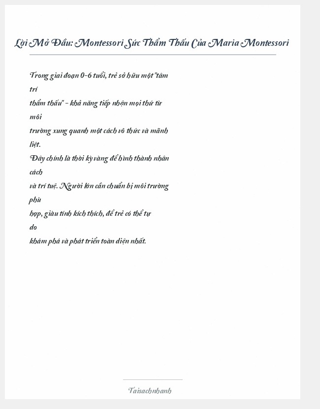 Trích đoạn Montessori Sức Thẩm Thấu Của Maria Montessori