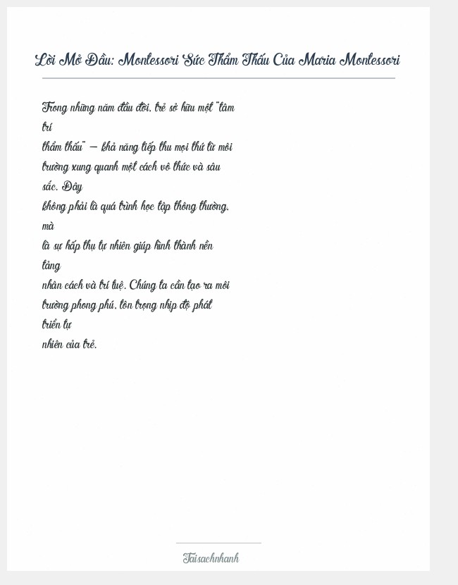 Trích đoạn Montessori Sức Thẩm Thấu Của Maria Montessori