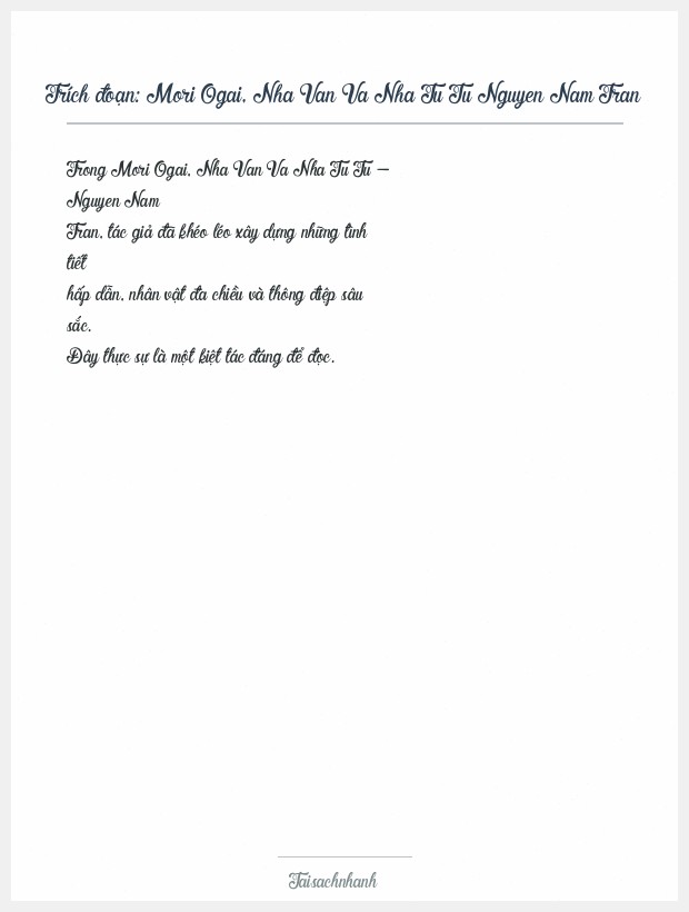 Trích đoạn Mori Ogai, Nha Van Va Nha Tu Tu Nguyen Nam Tran