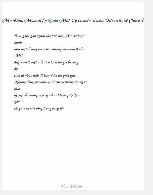 Trích đoạn Mossad Cơ Quan Mật Vụ Israel - Victor Ostrovsky & Claire Hoy