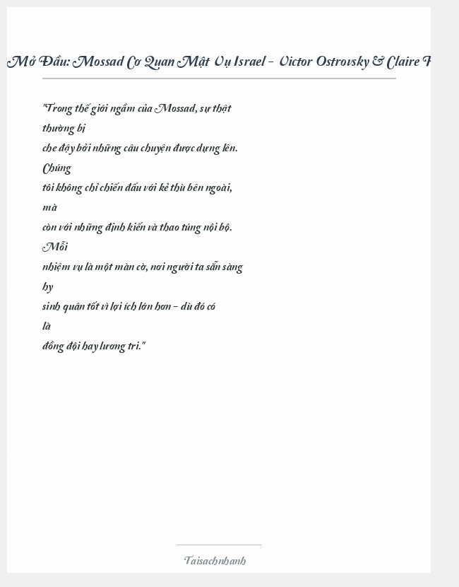 Trích đoạn Mossad Cơ Quan Mật Vụ Israel - Victor Ostrovsky & Claire Hoy