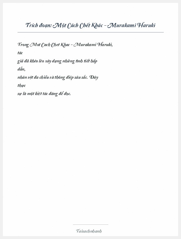 Trích đoạn Một Cách Chết Khác - Murakami Haruki
