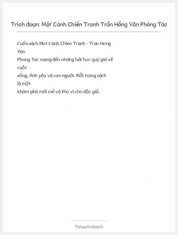Trích đoạn Một Cánh Chiến Tranh Trần Hồng Văn Phóng Tác