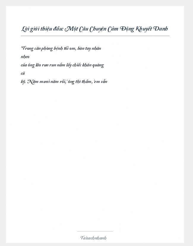 Trích đoạn Một Câu Chuyện Cảm Động Khuyết Danh