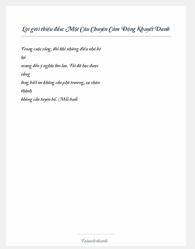 Trích đoạn Một Câu Chuyện Cảm Động Khuyết Danh