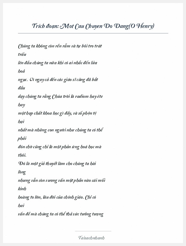 Trích đoạn Mot Cau Chuyen Do Dang(O Henry)