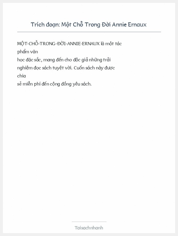 Trích đoạn Một Chỗ Trong Đời Annie Ernaux