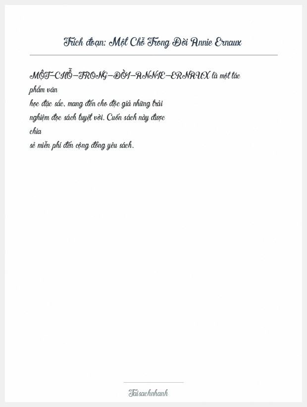 Trích đoạn Một Chỗ Trong Đời Annie Ernaux