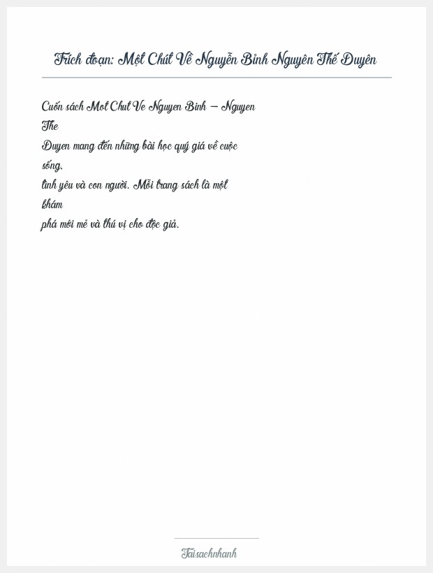 Trích đoạn Một Chút Về Nguyễn Bỉnh Nguyên Thế Duyên