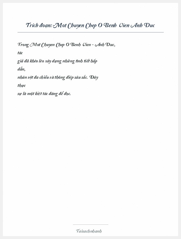 Trích đoạn Mot Chuyen Chep O Benh Vien Anh Duc