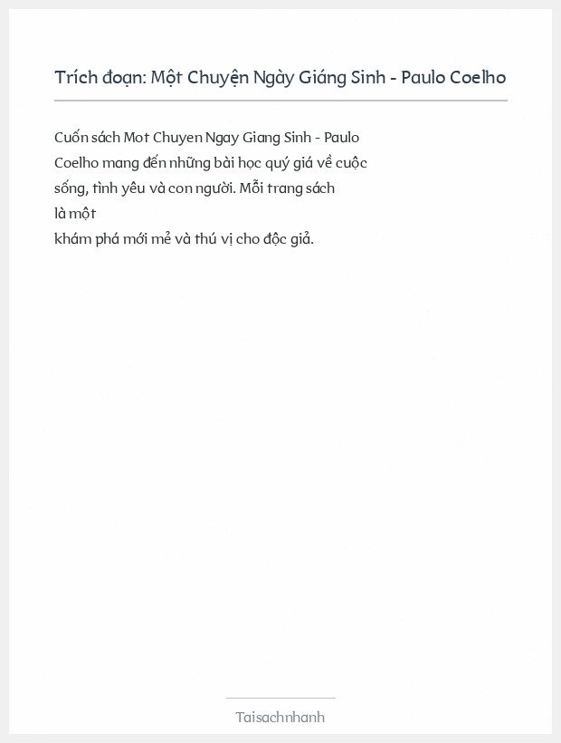 Trích đoạn Một Chuyện Ngày Giáng Sinh - Paulo Coelho