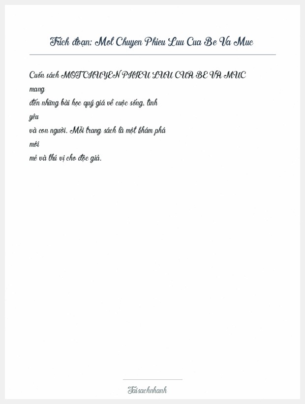 Trích đoạn Mot Chuyen Phieu Luu Cua Be Va Muc