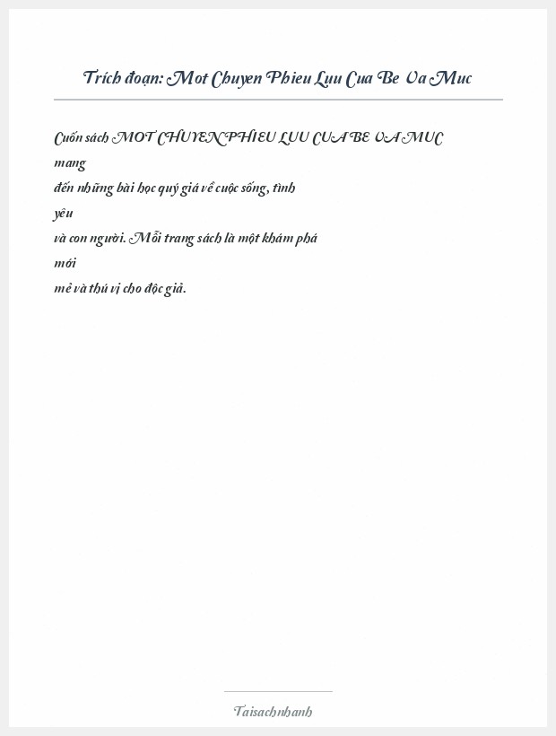 Trích đoạn Mot Chuyen Phieu Luu Cua Be Va Muc