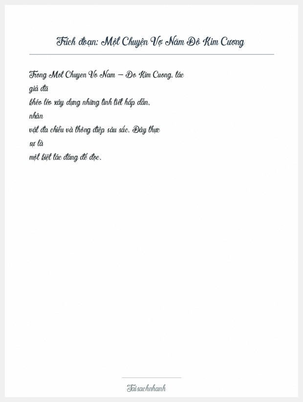 Trích đoạn Một Chuyện Vợ Năm Đô Kim Cương