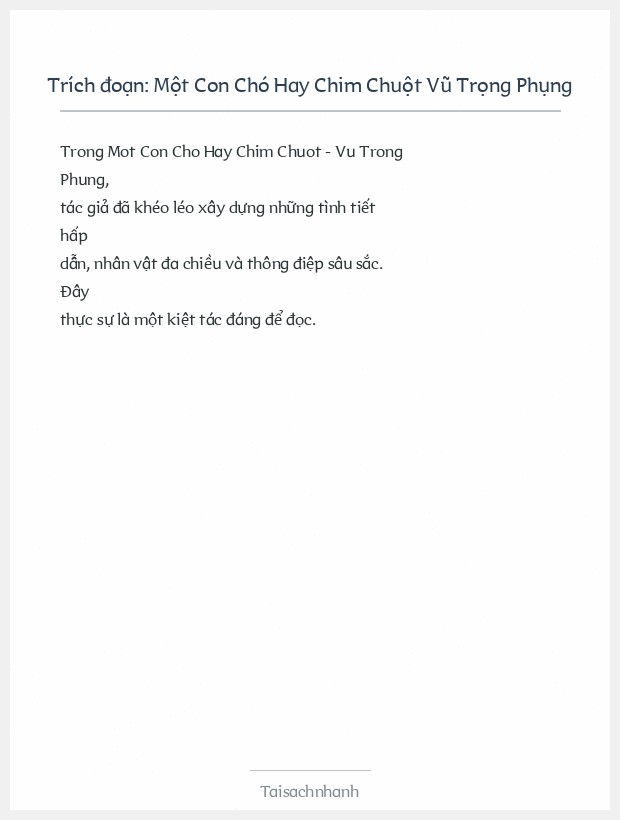 Trích đoạn Một Con Chó Hay Chim Chuột Vũ Trọng Phụng