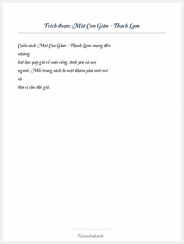 Trích đoạn Một Cơn Giận - Thạch Lam