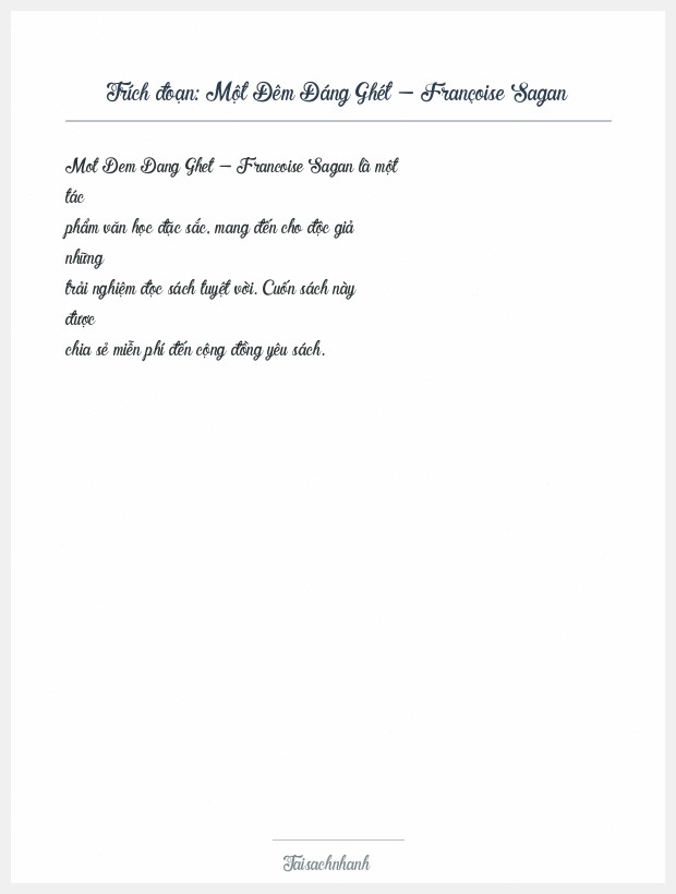 Trích đoạn Một Đêm Đáng Ghét - Françoise Sagan