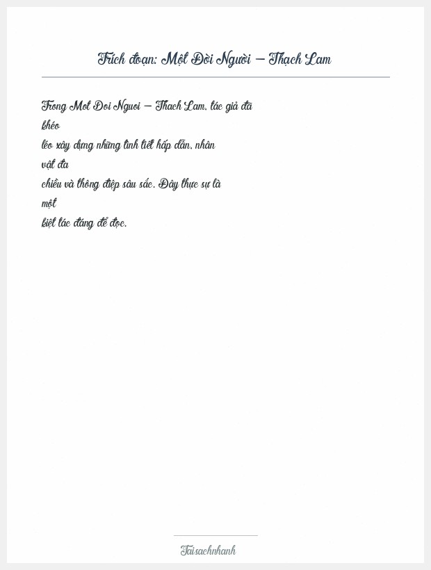 Trích đoạn Một Đời Người - Thạch Lam